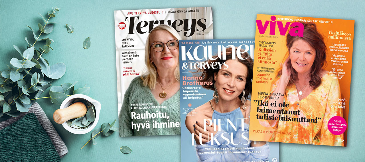 Tilaa suomalaiset hyvinvointilehdet, kuten Apu Terveys, Kauneus & Terveys ja VIVA edullisesti netistä.