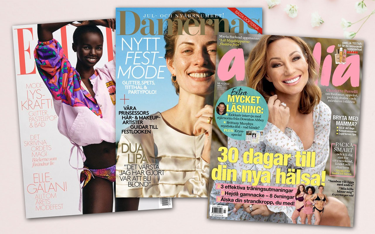 Tilaa ruotsalaiset naistenlehdet, kuten Elle, Damernas Värld ja Amelia, netistä Suomeen helposti ja edullisesti.