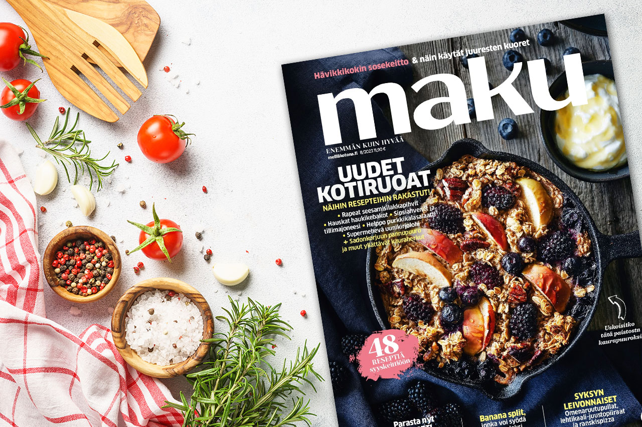 Suomen paras ruokalehti on A-lehtien julkaisema innostava, raikas ja terävä Maku.