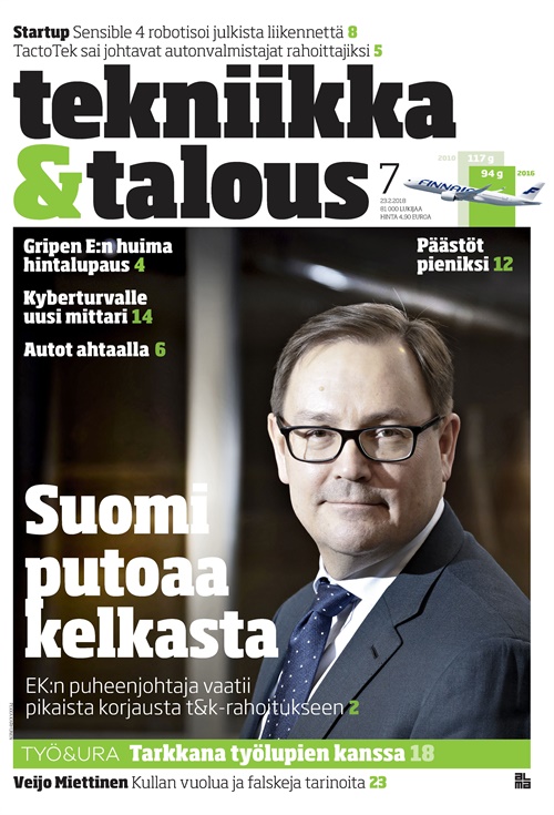 Tekniikka & Talous -lehti. Tämän numeron mukaan Suomi on putoamassa kelkasta.